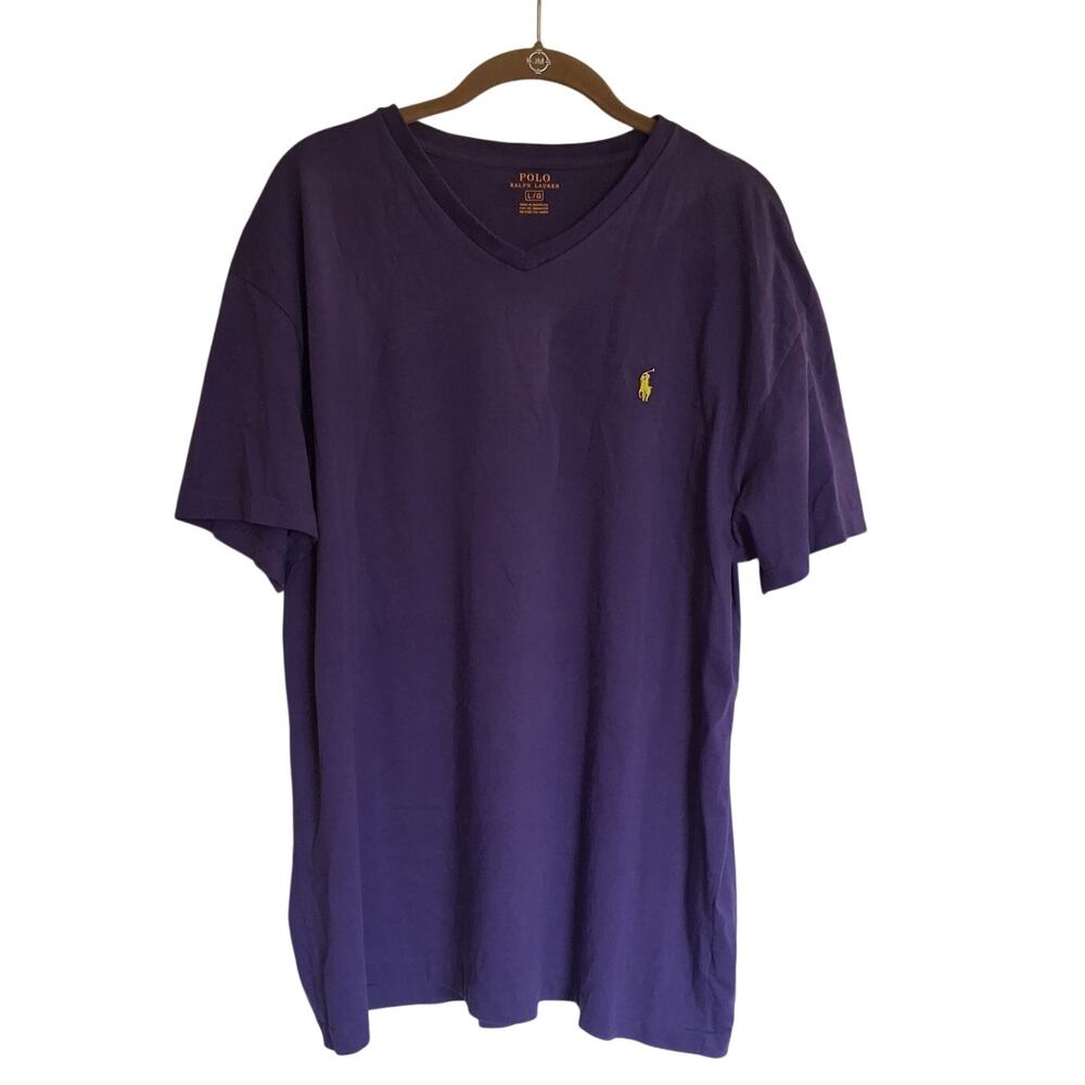 Polo Ralph Lauren Mens L Purple V Neck T Shirt Yellow Pony Logo